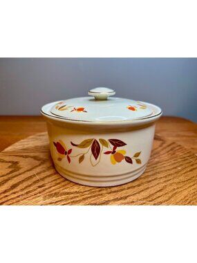 Vtg Hall China Autumn Leaf Jewel Tea Covered Casserole Dish w/Lid 6 3/4" diamete
